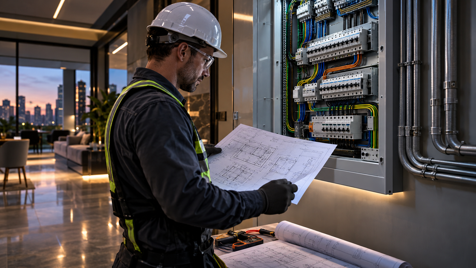 Ilustração de projeto de engenharia elétrica